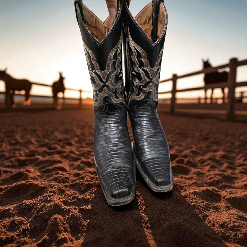 Armenta Lizard Black Western Cowboy Boots Sz 10.5